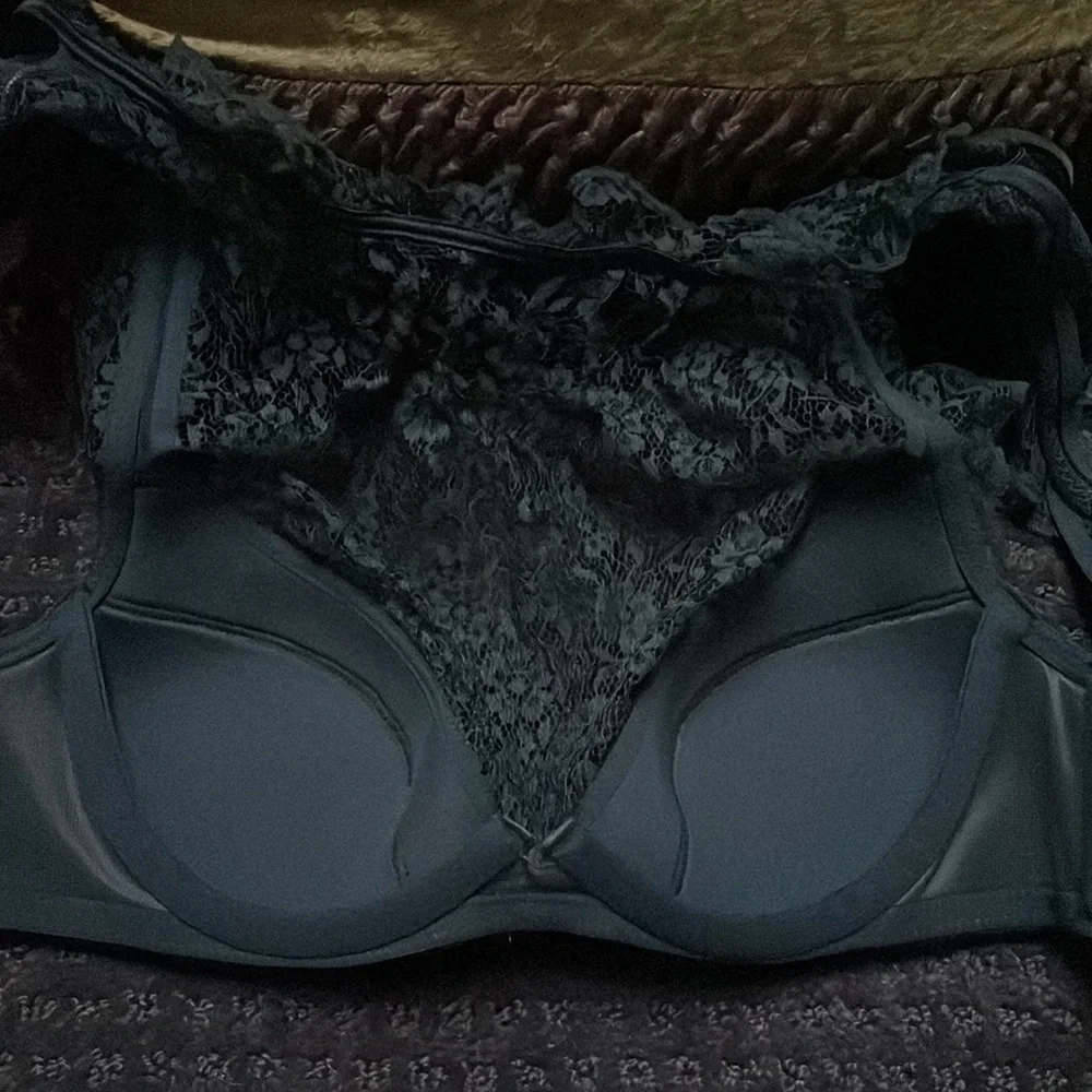 Victoria’s Secret shiny silky forest green lace bra bralette vintage crop top - Picture 3 of 5